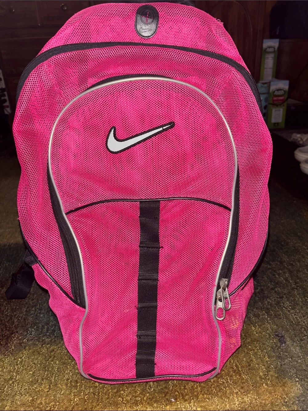 Nike Hot Pink Mesh Backpack with White Swoosh